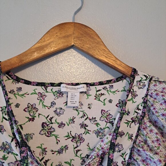 CAROLINA BELLE Montreal Purple Floral Cotton Flutter Sleeve Blouse Shirt Size S - Picture 5 of 11